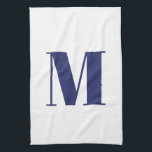 Monogram initiaal marineblauw wit modern elegant theedoek<br><div class="desc">Monogram initiaal marineblauw en wit modern keukenhanddoek</div>