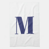 Monogram initiaal marineblauw wit modern elegant theedoek (Verticaal)