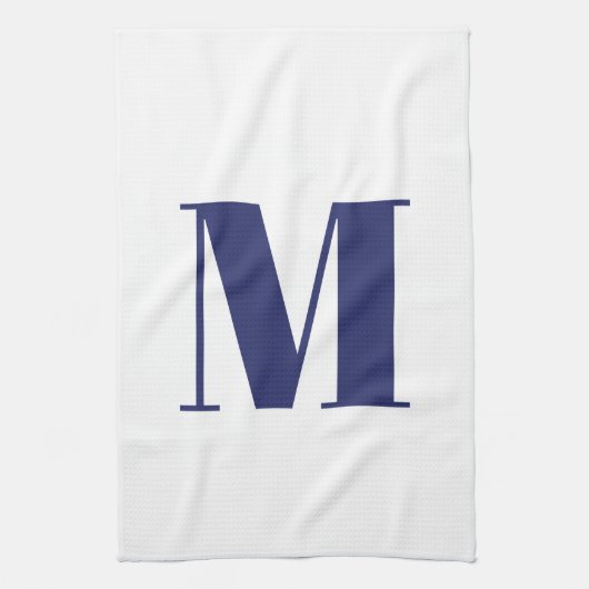 Monogram initiaal marineblauw wit modern elegant theedoek (Verticaal)