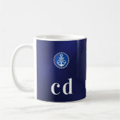 Monogram initiaal marineschip blauwe witte nautisc koffiemok (Links)