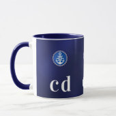 Monogram initiaal marineschip blauwe witte nautisc mok (Links)