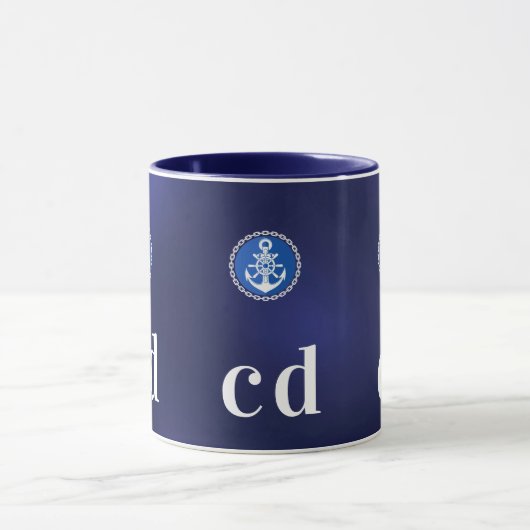 Monogram initiaal marineschip blauwe witte nautisc mok (Midden)