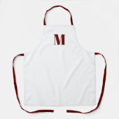 Monogram initiaal-maroon-wit schort (Voorkant)