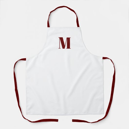 Monogram initiaal-maroon-wit schort (Voorkant)