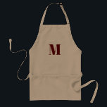 Monogram initiaal-maroon-wit standaard schort<br><div class="desc">Monogram initiaal Bourgogne witte Volwassen Schort aanpassen</div>