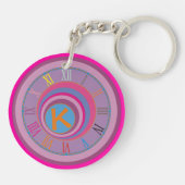 Monogram Initiaal Meisjesklok Colorful Fun Artsy Sleutelhanger (Achterkant)