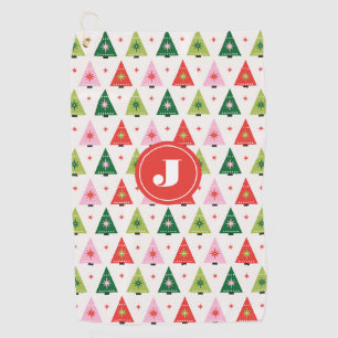 Monogram Initiaal Merry & Mod Retro Kerstboom Golfhanddoek