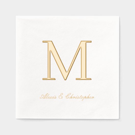 Monogram Initiaal met namen Gold Wedding Napkins Folie Servetten (Voorkant)