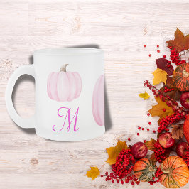 Monogram Initiaal met roze pompoen | Matglas Koffiemok