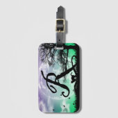 Monogram Initiaal met volledig maan- en kattegetal Bagagelabel (Voorkant (verticaal))