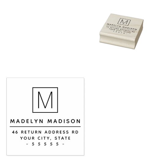 Monogram initiaal minimaal retouradres rubberstempel (Gestempeld)