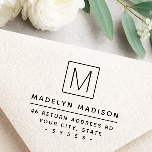 Monogram initiaal minimaal retouradres rubberstempel