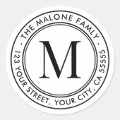 Monogram initiaal minimaal wit retouradres ronde sticker (Voorkant)