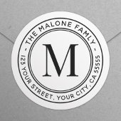 Monogram initiaal minimaal wit retouradres ronde sticker