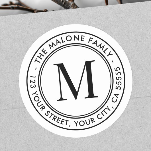 Monogram initiaal minimaal wit retouradres ronde sticker