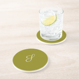 Monogram initiaal minimalistische saliegroen  zandsteen onderzetter