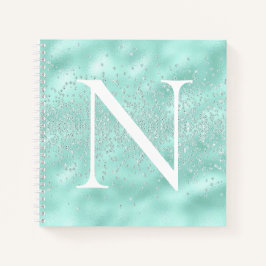 Monogram Initiaal Mint Green Sparkles Bling Notitieboek