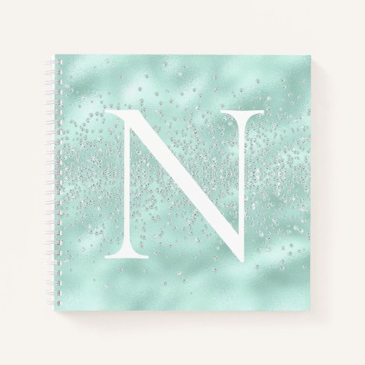 Monogram Initiaal Mint Green Sparkles Bling Notitieboek (Voorkant)