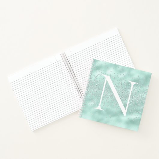 Monogram Initiaal Mint Green Sparkles Bling Notitieboek (Binnen)