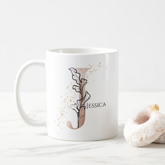 Monogram Initiaal Modern Letter J Boho gepersonali Koffiemok (Met donut)