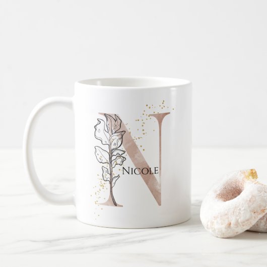 Monogram Initiaal Modern Letter N Boho gepersonali Koffiemok (Met donut)