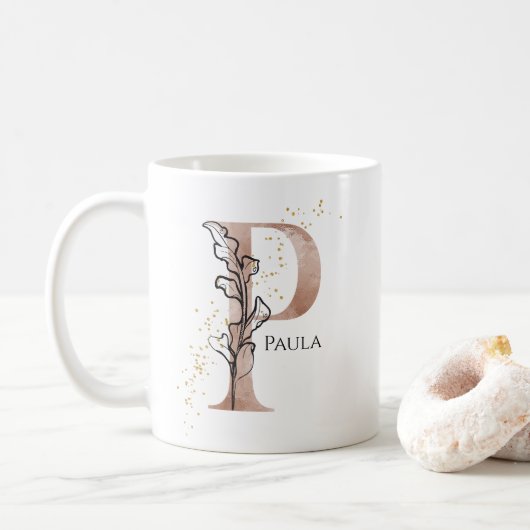 Monogram Initiaal Modern Letter P Boho gepersonali Koffiemok (Met donut)