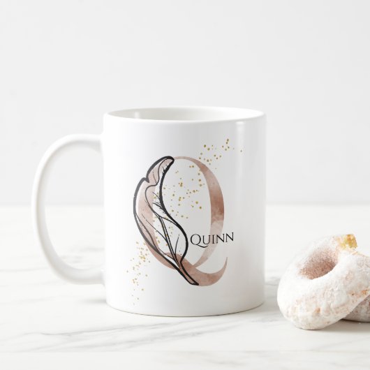Monogram Initiaal Modern Letter Q Boho gepersonali Koffiemok (Met donut)