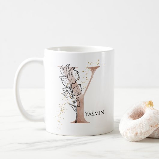 Monogram Initiaal Modern Letter Y Boho gepersonali Koffiemok (Met donut)