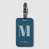 Monogram Initiaal Moderne Blauwe Minimale Naam Bagagelabel (Voorkant (verticaal))