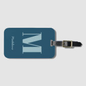 Monogram Initiaal Moderne Blauwe Minimale Naam Bagagelabel (Voorkant (horizontaal))