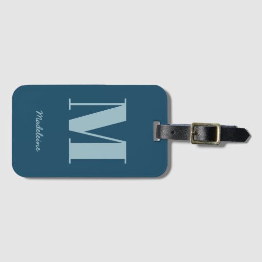 Monogram Initiaal Moderne Blauwe Minimale Naam Bagagelabel (Voorkant (horizontaal))