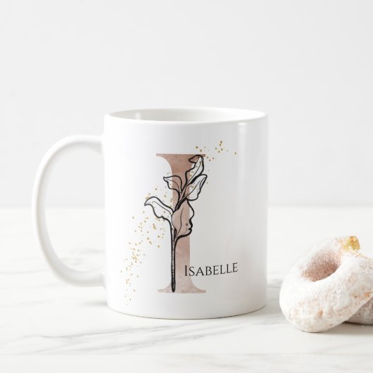 Monogram Initiaal Moderne Letter I Boho Persoonlij Koffiemok (Met donut)