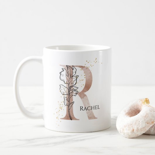 Monogram Initiaal Moderne Letter R Boho Persoonlij Koffiemok (Met donut)