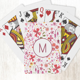 Monogram Initiaal Moderne Wilde Bloem Waterverf Pokerkaarten