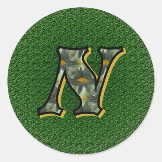 Monogram Initiaal N Black Daisies Sticker (Voorkant)