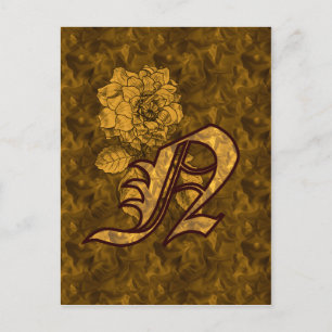 Monogram Initiaal N Elegante Gouden Pioen Roos Briefkaart