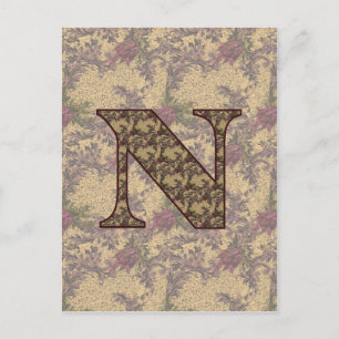 Monogram Initiaal N Elegante Vintage Bloemig  Briefkaart