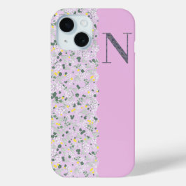 MONOGRAM INITIAAL N LILA KLEINE BLOEMETJES iPhone 15 CASE