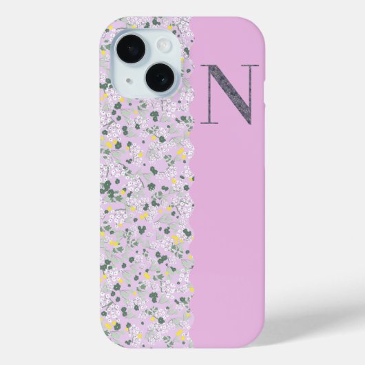 MONOGRAM INITIAAL N LILA KLEINE BLOEMETJES Case-Mate iPhone CASE (Achterkant)