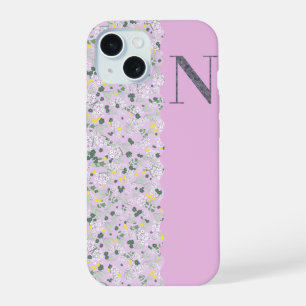 MONOGRAM INITIAAL N LILA KLEINE BLOEMETJES iPhone 15 CASE