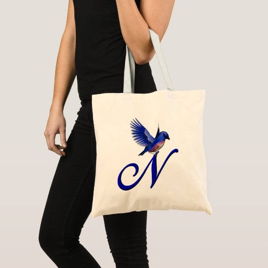 Monogram Initiaal N met Blauwe Vogel Tote Bag (Voorkant (product))
