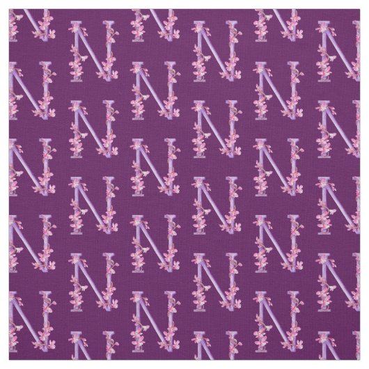 Monogram initiaal N paarse orchidee florale waterv Stof (Swatch)