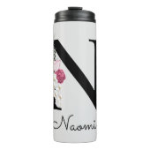 Monogram Initiaal N roze Boho Floral Thermosbeker (Voorkant)