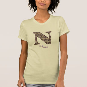 Monogram Initiaal N Vintage Bloem Motief Persoonli T-shirt