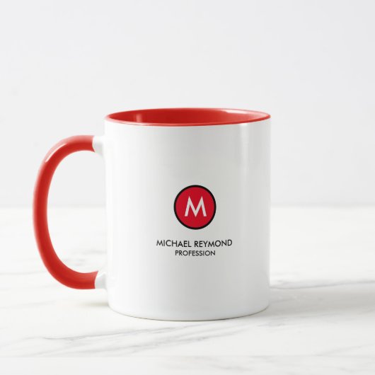 Monogram (initiaal + naam + beroep) rood mok (Links)