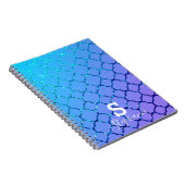 Monogram Initiaal Naam Blauw Glitter Quatrefoil Co Notitieboek (Rechterzijde)