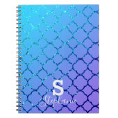 Monogram Initiaal Naam Blauw Glitter Quatrefoil Co Notitieboek (Voorkant)