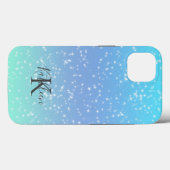 Monogram Initiaal Naam Blauw Groen Sparkle Ombre Case-Mate iPhone Case (Achterkant (horizontaal))