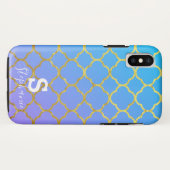 Monogram Initiaal naam Blauw Wit Gouden Folie Ombr Case-Mate iPhone Case (Achterkant (horizontaal))
