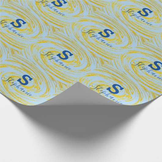 Monogram Initiaal Naam Blauwgroen Blauw Glitter Cu Cadeaupapier (Hoek)